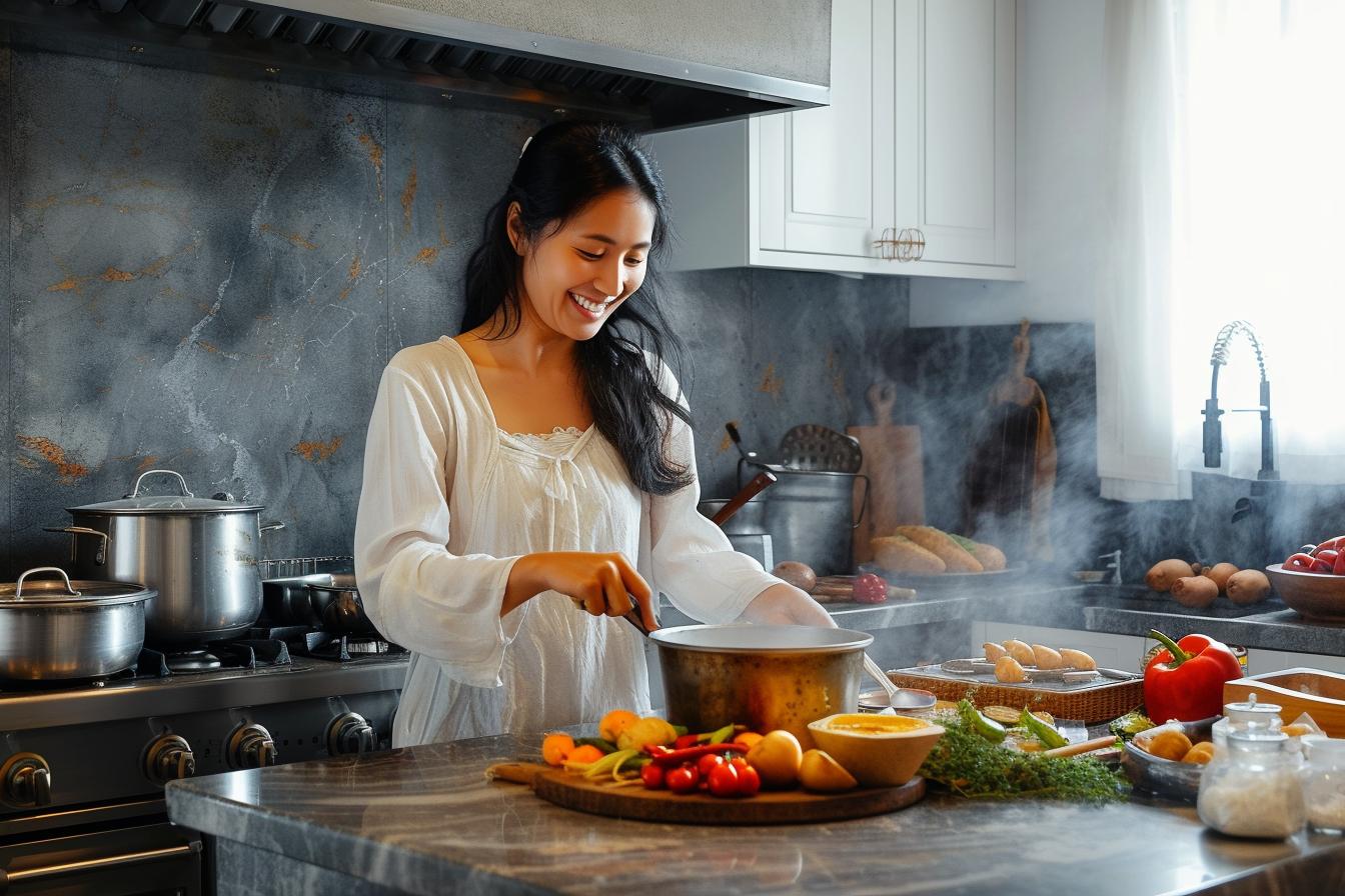 woman smiling while cooking